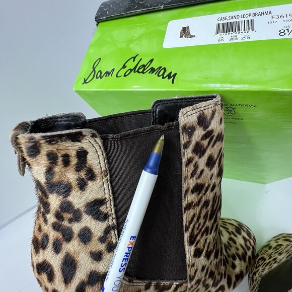 New Sam Edelman Bootie Size 8.5 Brown Leopard Calf Hair Chelsea Heels Boots - Picture 11 of 12